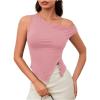 imageMilumia Womens Off One Shoulder Tank Top Asymmetrical Button Hem Going Out Tee ShirtsDusty Pink