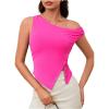 imageMilumia Womens Off One Shoulder Tank Top Asymmetrical Button Hem Going Out Tee ShirtsHot Pink