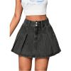 imageMilumia Womens Pleated Denim Skirt Trendy High Waisted Mini Jean Skater SkirtsDark Grey