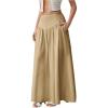 imageMilumia Womens Pleated Flowy Long Skirts High Waist Maxi Skirt with PocketKhaki