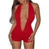 imageMilumia Womens Plunge V Neck Backless Sleeveless Bodycon Party Club Night RompersRed