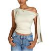 imageMilumia Womens Ruched One Off The Shoulder Tank Tops Asymmetrical Neck Tie Shoulder Going Out TopApricot