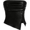 imageMilumia Womens Ruched Pu Leather Tube Top Strapless Split Hem Bandeaus PartywearBlack