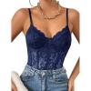 imageMilumia Womens Sexy Floral Lace Sheer Mesh Corset Bodysuit Spaghetti Strap Cami Tops Going OutDark Blue