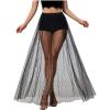 imageMilumia Womens Sheer Mesh Skirt See Through A Line High Waist Maxi SkirtBlack Striped
