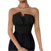 imageMilumia Womens Strapless Ruched Bodysuit Elegant Sleeveless Slim Fit Work Bandeau TopBlack