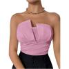 imageMilumia Womens Strapless Ruched Bodysuit Elegant Sleeveless Slim Fit Work Bandeau TopCoral Pink