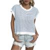 imageMilumia Womens Striped Short Sleeve Sweater Vest 2025 Summer Cap Sleeve Pullover Tank TopLight Blue