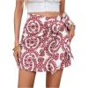 imageMilumia Womens Summer Boho Wrap Mini Skirt Allover Print High Waisted Knot Side Short Vacation Beach SkirtRed