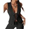 imageMilumia Womens Tie Bow Front Deep V Neck Denim Vest Sleeveless Jean JacketBlack