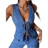 imageMilumia Womens Tie Bow Front Deep V Neck Denim Vest Sleeveless Jean JacketDark Wash