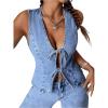 imageMilumia Womens Tie Bow Front Deep V Neck Denim Vest Sleeveless Jean JacketLight Wash