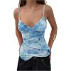 imageMilumia Womens Y2K Floral Cami Tank Top Spaghetti Strap Sheer Mesh V Neck Summer Going Out TopsBlue