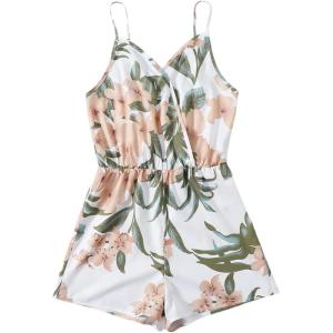 imageMilumia Girls Casual Floral Print Wrap Front High Waist Cami Short RomperA Multicolored