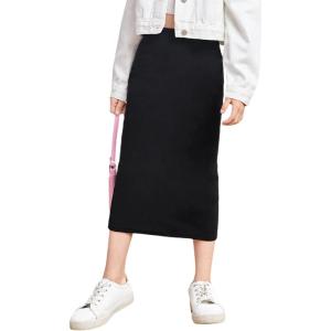 imageMilumia Girls Casual High Waist Long Pencil Skirt Comfy Plain Straight SkirtsBlack