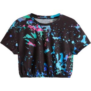 imageMilumia Girls Ink Splatter Printed Crop Tops Tee Vintage Short Sleeve Crewneck TshirtMulti Blue