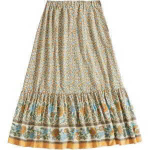 imageMilumia Women Boho Vintage Floral Print Long Skirt Summer Tiered Maxi SkirtFloral Yellow and Blue