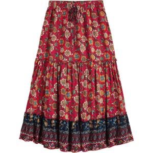 imageMilumia Women Boho Vintage Floral Print Long Skirt Summer Tiered Maxi SkirtRed and Navy