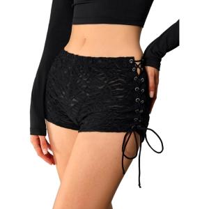 imageMilumia Women Lace Up Low Waisted Mini Shorts Tie Side Knot Rave Skinny Hot ShortsBlack