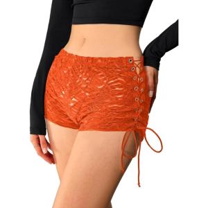 imageMilumia Women Lace Up Low Waisted Mini Shorts Tie Side Knot Rave Skinny Hot ShortsOrange