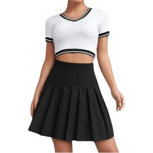 imageMilumia Women Pleated High Waisted Short Skirt Side Zipper A Line TennisDark Black