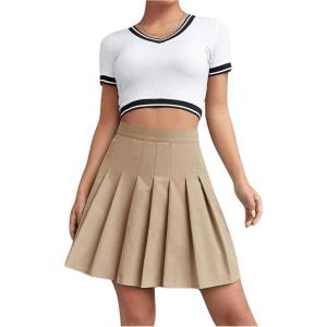imageMilumia Women Pleated High Waisted Short Skirt Side Zipper A Line TennisKhaki
