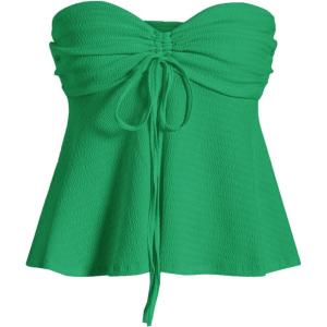 imageMilumia Women Tie Front Ruched Tube Top Strapless Flared Hem Peplum Bandeau TopsGreen