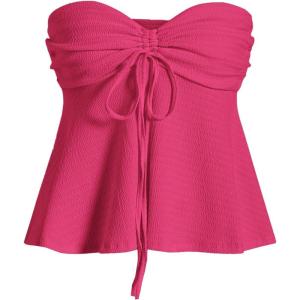 imageMilumia Women Tie Front Ruched Tube Top Strapless Flared Hem Peplum Bandeau TopsHot Pink