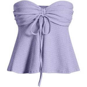 imageMilumia Women Tie Front Ruched Tube Top Strapless Flared Hem Peplum Bandeau TopsLilac Purple