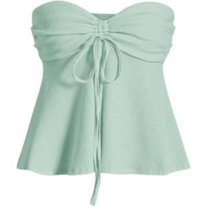 imageMilumia Women Tie Front Ruched Tube Top Strapless Flared Hem Peplum Bandeau TopsMint Green
