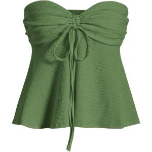imageMilumia Women Tie Front Ruched Tube Top Strapless Flared Hem Peplum Bandeau TopsOlive Green