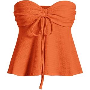 imageMilumia Women Tie Front Ruched Tube Top Strapless Flared Hem Peplum Bandeau TopsOrange