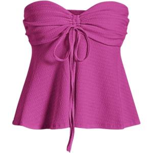 imageMilumia Women Tie Front Ruched Tube Top Strapless Flared Hem Peplum Bandeau TopsRed Violet