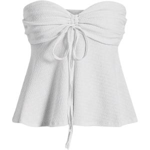 imageMilumia Women Tie Front Ruched Tube Top Strapless Flared Hem Peplum Bandeau TopsWhite