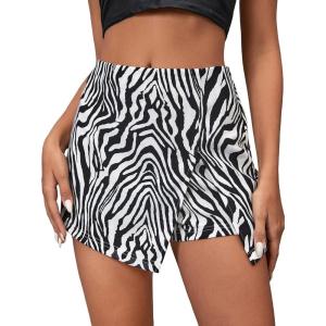 imageMilumia Womens Asymmetrical Wrap Skirts High Waisted Slit Hem Skort ShortsZebra Striped