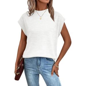 imageMilumia Womens Casual Cap Short Sleeve T Shirt Dressy Mock Neck Office Work TopColorsnow White