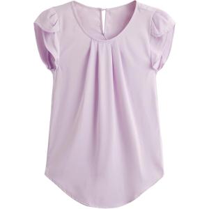 imageMilumia Womens Casual Round Neck Basic Pleated Top Cap Sleeve Curved Keyhole Back BlouseZ Lilac Purple