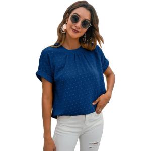 imageMilumia Womens Casual Swiss Dots Chiffon Ruffle Front Short Sleeve Work Office Blouse TopRoyal Blue