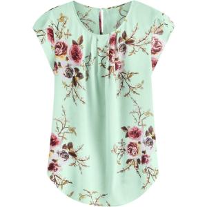 imageMilumia Womens Elegant Floral Print Petal Cap Sleeve Pleated Vacation Office Work Blouse TopLight Green