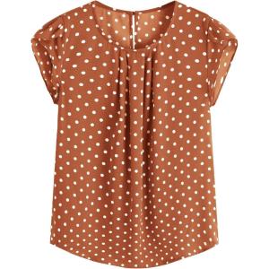 imageMilumia Womens Elegant Floral Print Petal Cap Sleeve Pleated Vacation Office Work Blouse TopRed