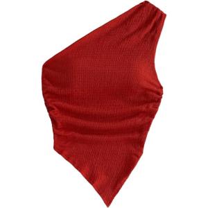 imageMilumia Womens One Shoulder Tank Tops Summer Ruched Asymmetrical Off The Shoulder Sleeveless Going Out Crop TopsRed