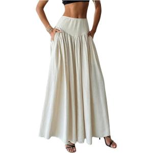 imageMilumia Womens Pleated Flowy Long Skirts High Waist Maxi Skirt with PocketApricot