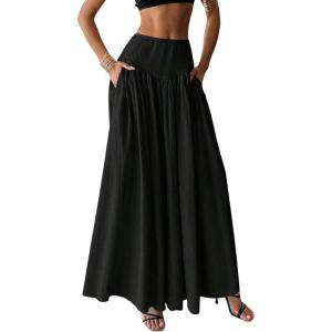 imageMilumia Womens Pleated Flowy Long Skirts High Waist Maxi Skirt with PocketBlack