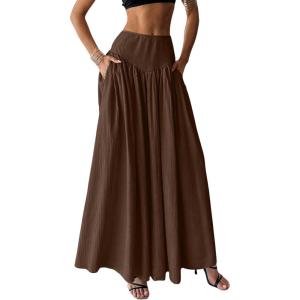 imageMilumia Womens Pleated Flowy Long Skirts High Waist Maxi Skirt with PocketBrown