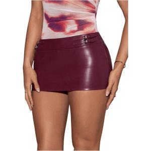 imageMilumia Womens Pu Leather Bodycon Mini Skirt Y2k Low Waisted Skirts Party ClubBurgundy
