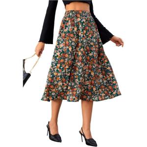 imageMilumia Womens Vintage Printed A Line High Waist Flare Flowy Casual Midi SkirtsB Disty Floral