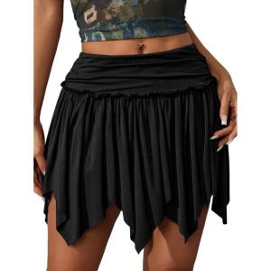 imageMilumia Womens Y2K Asymmetrical A Line Short Skirt Party Club Ruched Mini SkirtBlack