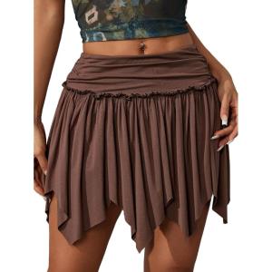 imageMilumia Womens Y2K Asymmetrical A Line Short Skirt Party Club Ruched Mini SkirtCoffee Brown