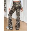 imageMilumia Girls Camo Print Flared Leg Long Pants High Waisted Bell BottomsBrown