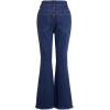 imageMilumia Girls Raw Hem Flare Jeans Long Bell Bottom Wide Leg Denim Pants with PocketsDeep Blue